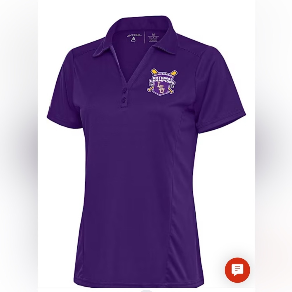 Antigua LSU Tigers Purple 2023 CWS Champions Tribute Short Sleeve Polo Shirt